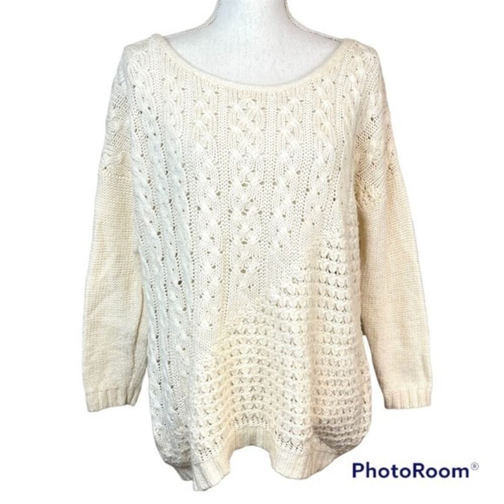 Lucky Brand Off White Wool Blend Casual Soft Woven Knit Lightweight Sweater LG